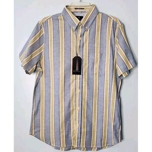 Ben Sherman Shirt Size Medium S/S Blue W/Green Tan Stripes Button On Sleeve‎ $89